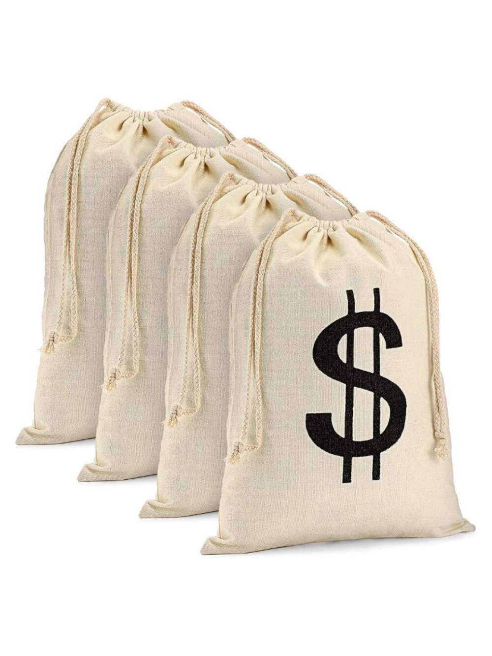Canvas Drawstring Money Bags Set 4 Pcs Dollar Sign Party Favor Bags